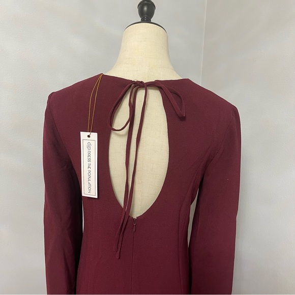 Dress The Population Burgundy Dahlia Long Sleeve Drape Back Minidress - Reemoly - Picture 17 of 17